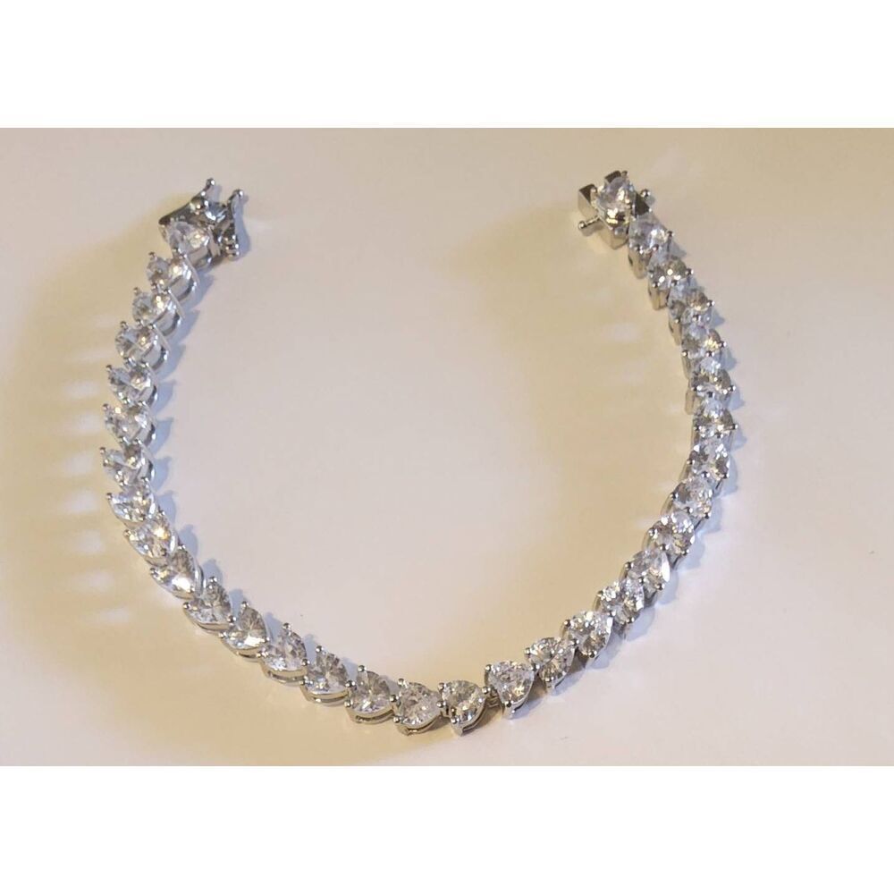 Gorgeous 16 Ct. Sim Diamond Heart Link Tennis Bracelet~18KWGP
